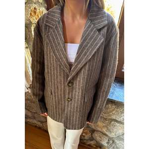 Veste en laine rayée marron pour femme, manteau chaud tissé à manches longues, décontracté, automne - Product Image 2