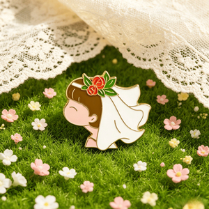 Broche Émaillée Mariée Mignonne en Alliage de Zinc, Épingle de Revers Fille à Voile Blanc et Rose, Bijou Cadeau Nuptial pour Décoration de Fête de Mariage - Product Image 4