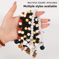 Collier fantaisie pour animaux de compagnie en résine, motif crâne de dessin animé d'Halloween, avec perles citrouille et fantôme, pendentif amusant pour chats et chiens