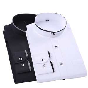 Camisas de vestir de negocios ajustadas de manga larga con cuello mandarín para hombre - Product Image 1