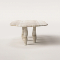 Table à manger en marbre Dream Home, plateau ovale long, six pieds tournés à la main, incrustation de points, pierre à veines naturelles, mobilier de salle à manger