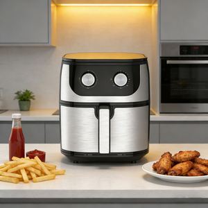 Friteuse à air électrique classique carrée en plastique de 6 L, 1800 W, sans huile, avec revêtement antiadhésif, facile à nettoyer, pour usage domestique et hôtelier, économie d'énergie - Product Image 5