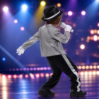 Veste à paillettes argentées pour enfants, costume de spectacle sur scène, chapeau Fedora, gants, pantalon, tenue de spectacle de danse