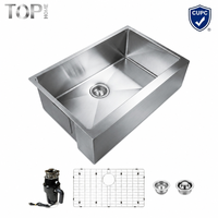Évier de cuisine de luxe en acier inoxydable, fait main, à cuve unique, avec façade à tablier et rebord, durable, style ferme moderne, finition brossée