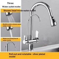 Robinet de cuisine extractible en laiton avec cartouche céramique, trois-en-un, monocommande, à poser sur comptoir, pour eau froide et chaude, pour évier de lavage de légumes