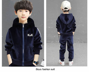 Ensemble d'hiver décontracté sport pour garçons, en velours polyester, avec motif lettres, <span class=keywords><strong>cardigan</strong></span> zippé, tailles moyennes et grandes - Product Image 6