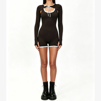 Combinaison courte marron sans manches avec détails à volants, respirante, en Spandex/Nylon, col carré, moulante, pour le yoga et le sport féminin