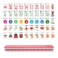 Jeu de Mahjong Américain avec Tuiles à Motif Floral Lotus et Jetons en Bambou pour Soirée de Jeu de Société