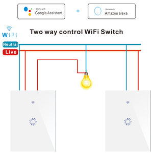 Interruptor de luz bidireccional Control remoto WiFi 1/2/3Gang Interruptor de luz inteligente Tuya estándar de EE. UU. Material de vidrio de 2 vías 50/60HZ - Product Image 3