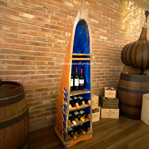 Ce porte-bateau en bois récupéré et rangement à vin en verre présente une couleur vintage authentique et un style antique, parfait pour la décoration intérieure. - Product Image 3