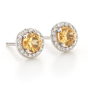 ต่างหูเงินแท้ชุบโรเดียมประดับพลอยซิทรินทรงกลม ประดับเพชร CZ รูปทรงวงแหวน สำหรับงานปาร์ตี้และโอกาสต่างๆ - Product Image 4