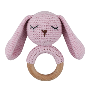 Jouet de <span class=keywords><strong>confort</strong></span> en coton biologique, <span class=keywords><strong>hochet</strong></span> tricoté à la main avec bois de hêtre et silicone, jouet de dentition pour nouveau-né, fait à la main, cadeau - Product Image 1