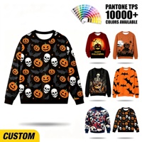 Sweat-shirt col rond gothique pour homme, personnalisé OEM ODM, avec sublimation tête de mort citrouille et impression intégrale, pour Halloween