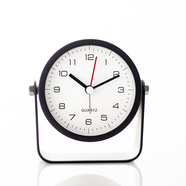 Creative Metal Small Alarm Clock 360°Rotating Silent Bedside Desk Table Clocks Gift for Bedroom Living Room Tools Office Decor