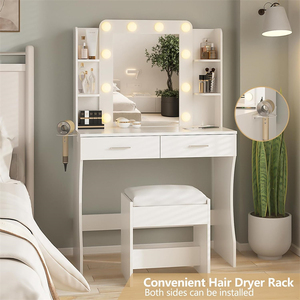 Table de maquillage moderne personnalisée en bois blanc avec miroir éclairé réglable, multifonctionnelle pour manucure, idéale pour salle à manger <span class=keywords><strong>et</strong></span> salon - Product Image 5