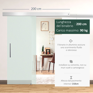 Homcom ประตูบานเลื่อนภายในกระจกฝ้าพร้อมราง B1และมือจับสำหรับห้องน้ำห้องครัวการศึกษา205X แก้ว77.5x 0.8ซม. - Product Image 4