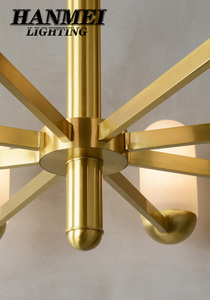Lámpara de Araña LED de Latón y Mármol, Altura Ajustable, Luz Blanca Cálida, Tamaño Mediano, para Sala de Estar/Comedor/Hotel HM-ZZ-8359, Estilo Moderno Minimalista - Product Image 6
