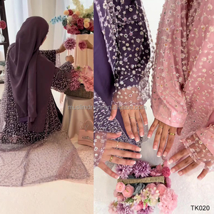 Habib Dubai da donna modesto Abaya aperto modesto Set traspirante pieno di perline in pizzo Kimono Abaya Robe all'ingrosso abbigliamento islamico - Product Image 4