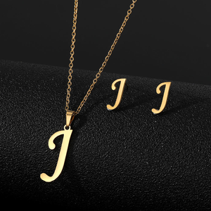 Stainless Steel Gold Plated Initial Letter Pendant <strong>Necklace</strong> Earrings Jewelry Set A-Z Alphabet Trendy Wome - Product Image 3