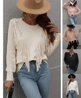 Pull tricoté décontracté à franges pour femme, coupe ample et oversize, manches longues, tendance hiver