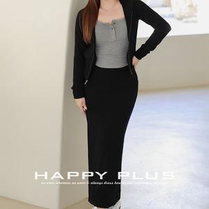 Conjunto Deportivo de Felpa Tejida para Mujer, Talla Grande, Color Sólido, con Cremallera y Capucha, Estilo Lulu, Colección Otoño 2025, Happy Plus - Product Image 1