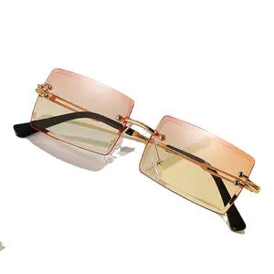 1966新款太阳镜无框街头照片切割方形时尚小眼镜电脑