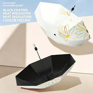 Parapluie pliant portable pour femmes, motif floral, noir, protection UV UPF50+, double usage pluie et soleil - Product Image 1