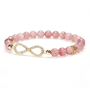 Crystal <b>Bracelet</b> With Pink <b>Beads</b> And Infinity Charm Gold Plated For Women Gift Jewelry - Product Image 3