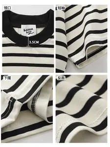 Wholesale Oversize T-shirt Man 2024 Cotton Black And White Stripe T-shirt Men Horizontal Striped T-shirt Men Summer 2024