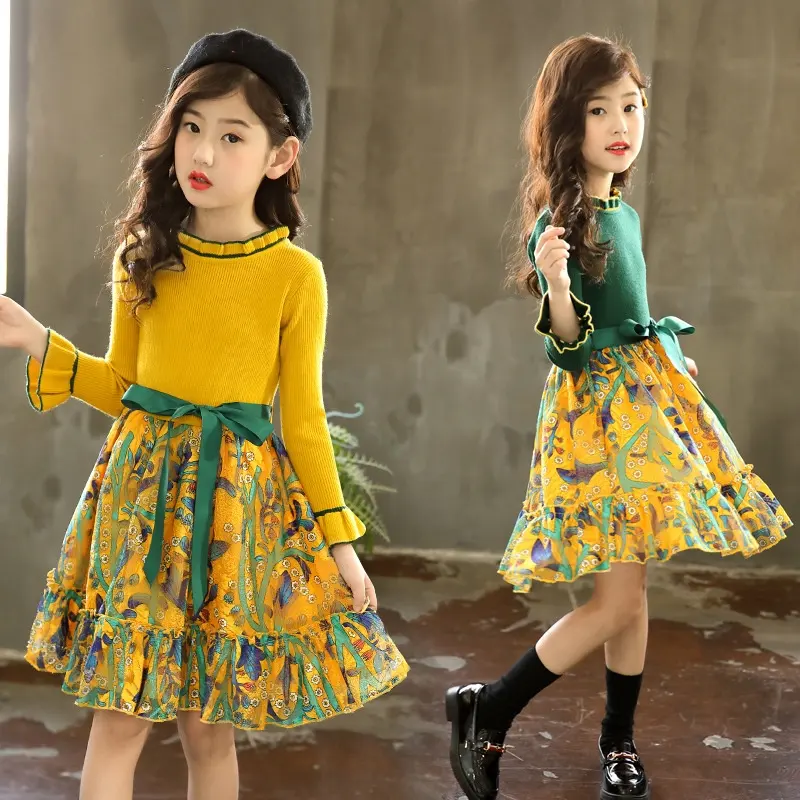 여자 드레스 겨울 어린이 의류 키즈 꽃 드레스 웨딩 파티 유아 긴 소매 공주 브랜드 패션 2020