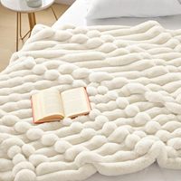 Couverture en polaire solide, couverture moelleuse et duveteuse pour lit, canapé et fauteuil, couverture en fausse fourrure de lapin