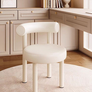 Silla de comedor de Evento de Boda sin brazos con respaldo de tela de terciopelo con piernas cilíndricas crema simple nórdicas modernas - Product Image 3