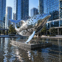 Sculpture de baleine moderne en acier inoxydable 304/316 sur mesure, 200 cm, art métallique abstrait, statue, décoration de fontaine de hall d'hôtel, aménagement paysager