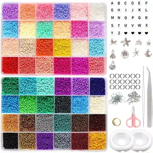 35000 Uds cuentas de semillas de vidrio y 250 Uds cuentas de letras del alfabeto, cuentas de pulsera de 2mm para Kit de fabricación de joyas, juego de manualidades de cuentas para bricolaje