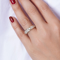 Cincin Perak Sterling 925 Berlapis Emas 14K dengan Batu CZ Model Eternity Band Bulat untuk Wanita, Cocok untuk Pertunangan dan Pernikahan
