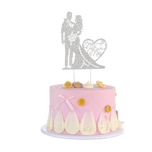 Décoration de gâteau élégante en forme de cœur <span class=keywords><strong>Mr</strong></span> et Mme avec strass en acrylique pour mariage, anniversaire romantique, mariée et marié - Product Image 3