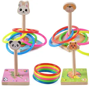 CHCC Kids Indoor And Outdoor Active Toy Animal Wooden Ring Toss Set Puzzle Game Rope Quoits Throwing Game For Kids Family Play