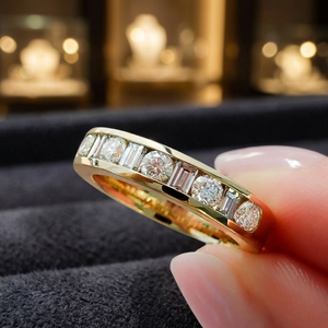 925 <b>Silver</b> Baguette and Round Cut Moissanite Eternity Band <b>Ring</b> Round Brilliant Cut Channel Set Women's Wedding Classic Style - Product Image 3