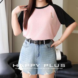 Camiseta de Manga Corta para Mujer Talla Grande Runqi, Color Azul Marino, con Manga Raglán y Estampado de Jirafa Bordada - Product Image 5