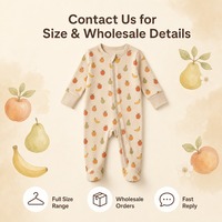 Oat Fruit Print 100% katoenen ademende baby romper met tweerichtingsrits, voetjes, OEM ODM, lange mouwen, unisex, newborn bodysuit, onesie