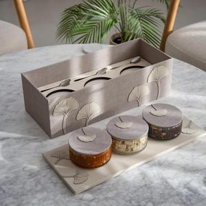 Sang trọng rỗng 3 khe cắm Ginkgo lá lưu trữ hộp Linen ngày baklava bao bì hộp Hộp Quà Tặng thiết lập cho ngày mứt lọ sô cô la - Product Image 1