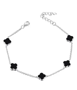 2023 moda 925 prata esterlina pulseiras jóias ágata preta branco shell malaquita trevo de quatro folhas pulseira para as mulheres
