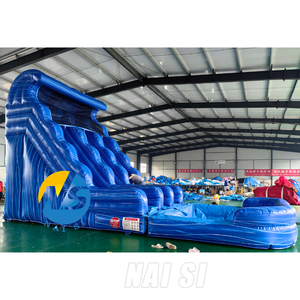 Toboggan aquatique gonflable commercial pour jardin, double piste, motif vague bleue, pour adultes, à vendre - Product Image 4