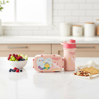Boîte à lunch et gourde mignonnes de haute qualité, sans BPA, à double niveau, 3 compartiments, hermétiques et compatibles micro-ondes
