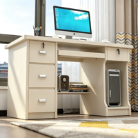 Escritorio de Computadora Moderno para Oficina con Cajones y Almacenamiento, Mesa de Estudio Blanca para el Hogar, Escritorio para PC con Bandeja para Teclado y Soporte para CPU