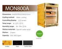 Raching MON800A Humidor Cerutu Kayu Golden Burl Elektrik dengan Rak Kayu Cedar Spanyol untuk Penggunaan Rumah Tangga Kapasitas 500 Batang Cerutu untuk Pecinta Cerutu