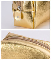 Trousse de maquillage à fermeture éclair grande capacité imperméable en cuir PU pour femme portable dorée brillante sac à maquillage pour femme sac cosmétique