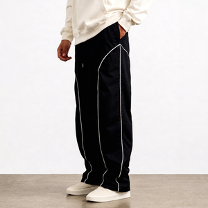 Custom Loose Fit Wide Leg <b>Track</b> <b>Pants</b> for Men Contrast Piping Drawstring Casual Streetwear Joggers Lightweight Athletic - Product Image 1