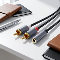 Câble de conversion RCA 3,5 mm (2 RCA mâles vers 1 RCA femelle) plaqué or, tressé en nylon, 20 cm, pour smartphones/voitures/haut-parleurs/tablettes/usage domestique