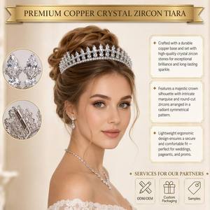 Diadème de Mariage en Laiton de Haute Qualité avec Cristaux CZ, Motif Feuille, Bijou de Tête de Mariée, Couronne de Concours de Beauté - Product Image 2